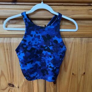 Athleta Conscious Blue Camo Crop Swim Athletic Top Women's Size‎ Small